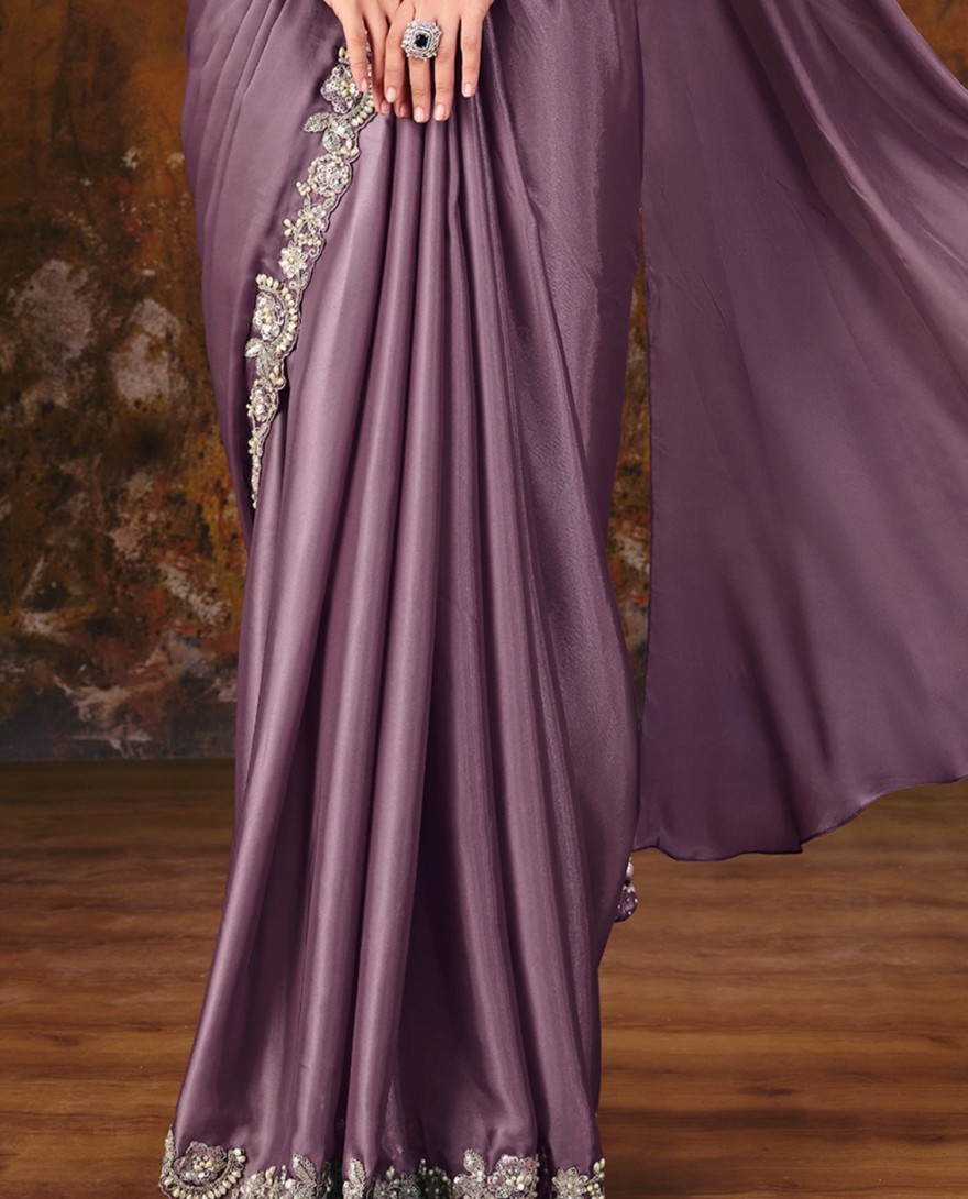 27109 - Lavender Embroidered Wedding Party Designer Saree